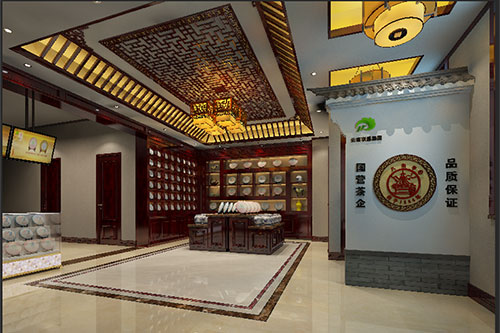 济南古朴典雅的中式茶叶店大堂设计效果图